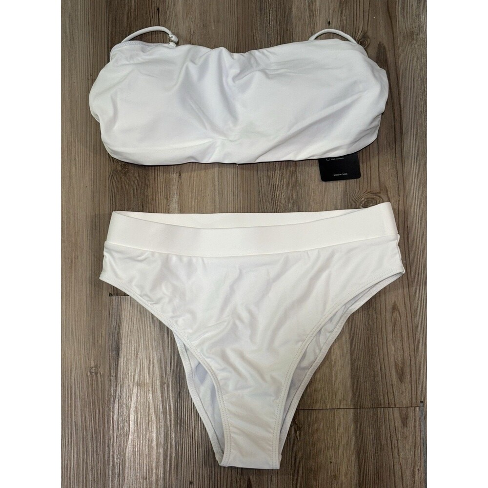 YACUN Women's High Waisted Bikini Swimsuit Strapless Bandeau size M Beach Pool